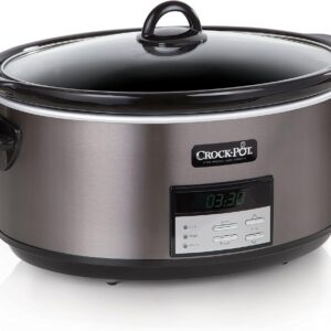 Crock-Pot Large 8-Quart Programmable Slow Cooker with Auto Warm Setting, Black Stainless Steel (Pack of 1)