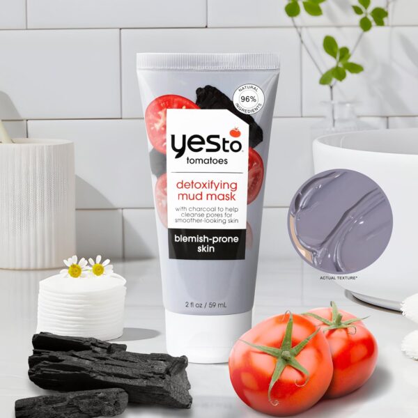 Yes To Tomatoes Clear Skin Detoxifying Charcoal Mud Mask For Acne Prone Skin Draw Out Impurities And Prevent Breakouts Contains Salicylic Acid 96 Natural Ingredients, Red, Tomato, 2.006 Fl Oz - Image 5