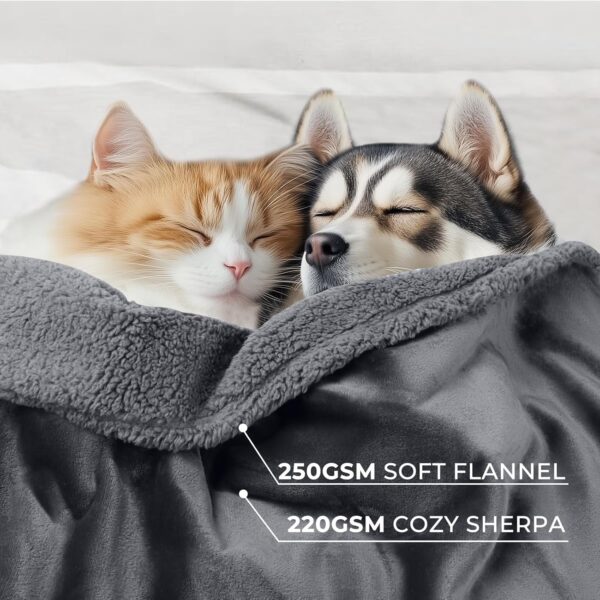 Waterproof Pet Blanket, Liquid Pee Proof Dog Blanket for Sofa Bed Couch, Reversible Sherpa Fleece Furniture Protector Cover for Small Medium Large Dogs Cats, Dark Gray X-Large（85 - Image 3