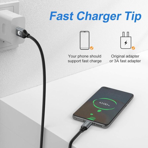 USB Type-C to A Cable 5pack 6ft Braided Fast Charging 3A Quick Charger Cord, 6 Foot Compatible iPhone 16/15,Samsung Galaxy S10 S9 S8 Plus, Note 10 9 8, LG V50 V40 G8 G7(Grey) - Image 6