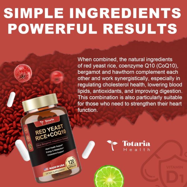 Red Yeast Rice 2,000mg with CoQ10 Supplement - Max Strength Extract Red Yeast Rice Capsules with CoQ10 100 Plus Citrus Bergamot - Cholesterol & Energy Supplement 3rd-Party Tested Vegan Non-GMO - Image 4