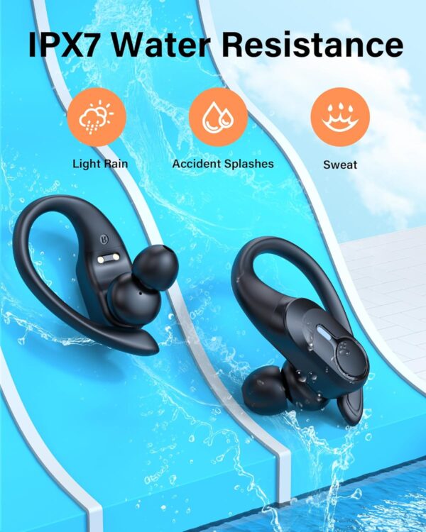 Wireless Earbuds Bluetooth Headphones Ear Buds 70H Playback Digital Display Wireless Charging Case Deep Bass Earphones Over Ear Sport Waterproof Bluetooth Headset for Workout Running Black - Image 6