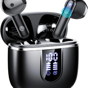 Wireless Earbuds, 2025 Bluetooth 5.4 Headphones in Ear Buds, 40H HiFi Stereo Bluetooth Earbuds with 4 ENC Noise Cancelling Mics, IP7 Waterproof Earphones with Dual LED Display USB C, Mini Ultralight
