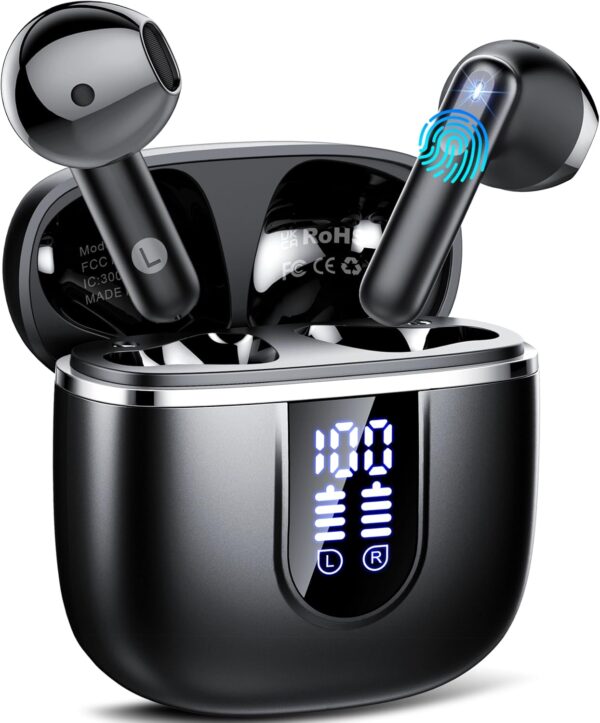 Wireless Earbuds, 2025 Bluetooth 5.4 Headphones in Ear Buds, 40H HiFi Stereo Bluetooth Earbuds with 4 ENC Noise Cancelling Mics, IP7 Waterproof Earphones with Dual LED Display USB C, Mini Ultralight