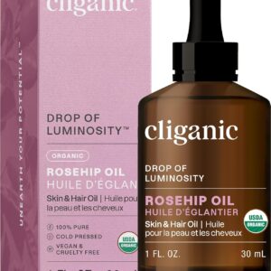 Cliganic Organic Rosehip Seed Oil for Face, 100% Pure | Natural Cold Pressed Unrefined Non-GMO | Carrier Oil for Skin, Hair & Nails (Packaging May Vary)