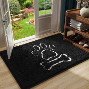 AROGAN Doormat Dog Chenille Doormats Indoor Entrance Black, Pet Indoor Door Mats Washable for Mud Entry Indoor Busy Area Dogs Muddy Pawprints 30x48 Inch