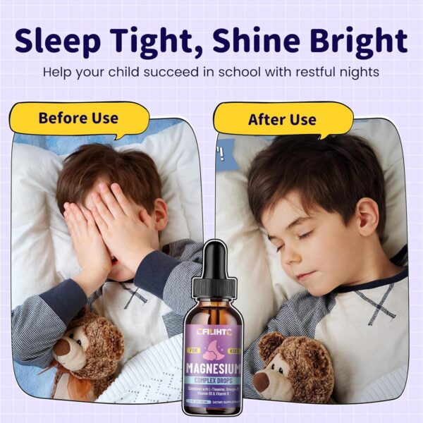 Kids Magnesium Liquid Drops-Magnesium Glycinate Liquid for Kids, L-Threonate Supplement-w/L-theanine, Omega-3, Vitamin B6, D3 - for Sleep, Relaxation, Brain, Bones - 2 Fl Oz Children\'s Magnesium Calm - Image 6