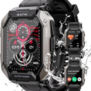 Military Smart Watches for Men, 2.01\'\' HD Display with Bluetooth Calls 100+ Sport Modes, IP68 Waterproof for Swimming Fitness Smart Watch for Android and iPhone Smartwatch, Black