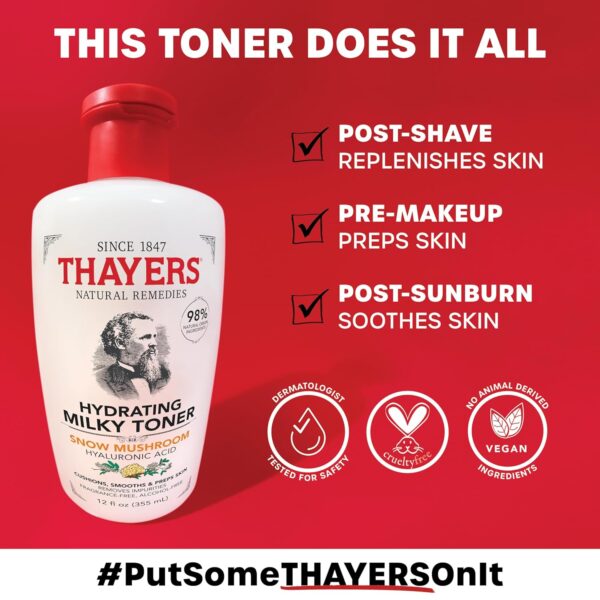 THAYERS Milky Face Toner Skin Care with Snow Mushroom and Hyaluronic Acid, Natural Gentle Facial Toner, for Dry and Sensitive Skin, 355mL - Image 6