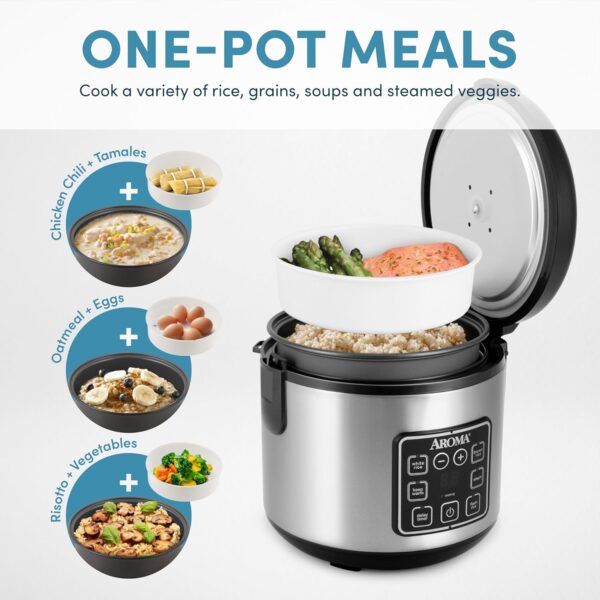 AROMA Digital Rice Cooker, 4-Cup (Uncooked) / 8-Cup (Cooked), Steamer, Grain Cooker, Multicooker, 2 Qt, Stainless Steel Exterior, ARC-914SBD - Image 4