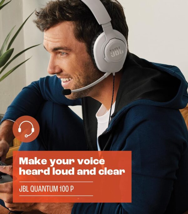 JBL Quantum 100P - Wired Over-Ear Gaming Headset with a Detachable mic, QuantumSOUND Signature, Memory Foam Comfort, Compatible with Windows Sonic Surround Sound (White) - Image 3