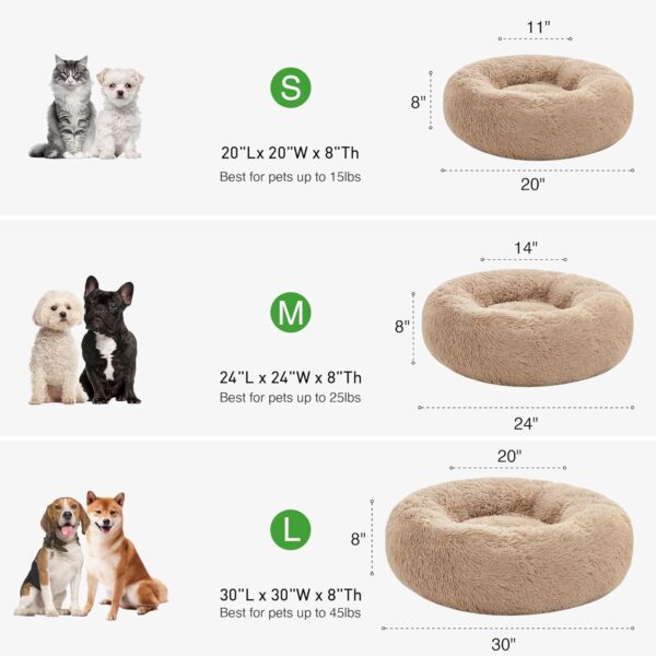 Love\'s cabin Calming Dog & Cat Bed, Cat Bed for Indoor Cats,Anti-Anxiety Donut Round Dog Bed,Fluffy Faux Fur Washable Bed for Small Medium Pet,Beige,Taupe,30 - Image 6