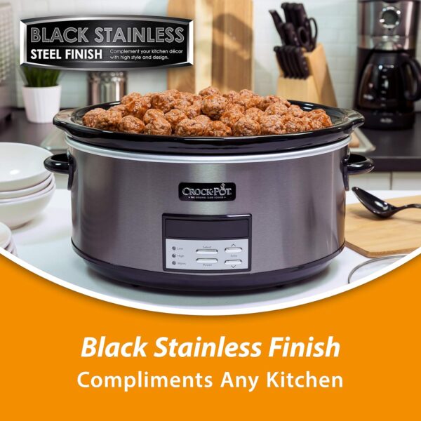Crock-Pot Large 8-Quart Programmable Slow Cooker with Auto Warm Setting, Black Stainless Steel (Pack of 1) - Image 6