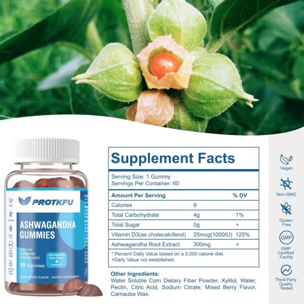 2 Pack Ashwagandha Gummies & Vitamin D3 Gummies Organic Aswangdha Supplement for Improve Sleep, Stress Relief & Mood Calm (Non-GMO, Gluten-Free & Sugar Free) - Image 2