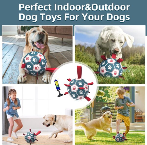 QDAN Extra Large Soccer Ball with Straps, Interactive Dog Toys for Tug of War, Puppy Birthday & Water Toy, Large Dog Balls - Blue & Red (9 Inch) - Image 5