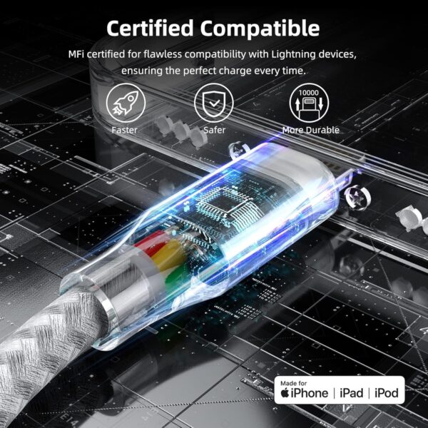 iPhone Charger 3 Pack 10 ft Apple MFi Certified Lightning Nylon Braided Cable Fast Charging Cord Compatible with iPhone 13 12 11 Pro Max XR XS X 8 7 6 Plus SE iPad and More - Image 2
