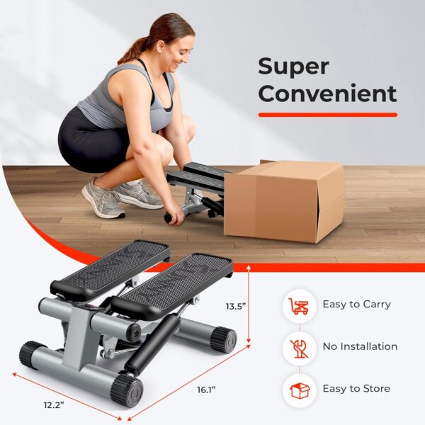 Sunny Health & Fitness Mini Stepper for Exercise at Home, Stair Step Workout Machine with Resistance Band, Fullbody Cardio, Upgraded Over 300lb Weight Capacity, Optional Free SunnyFit App Connection - Image 5