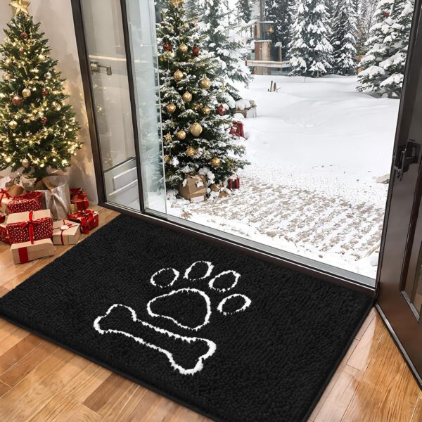 AROGAN Doormat Dog Chenille Doormats Indoor Entrance Black, Pet Indoor Door Mats Washable for Mud Entry Indoor Busy Area Dogs Muddy Pawprints 30x48 Inch - Image 4
