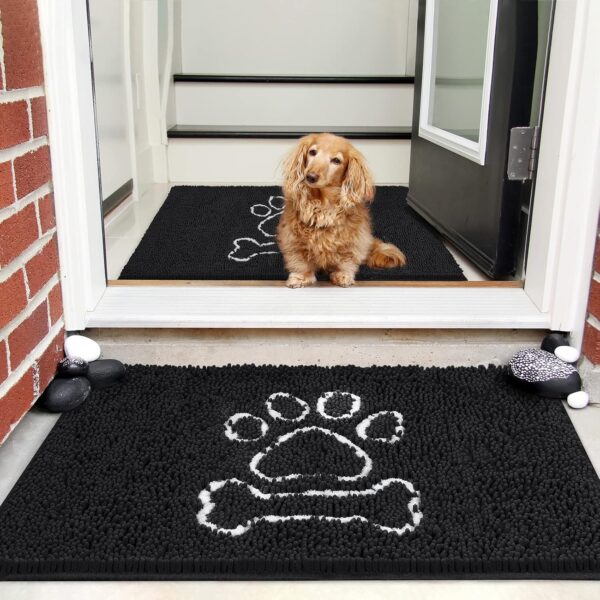 AROGAN Doormat Dog Chenille Doormats Indoor Entrance Black, Pet Indoor Door Mats Washable for Mud Entry Indoor Busy Area Dogs Muddy Pawprints 30x48 Inch - Image 5