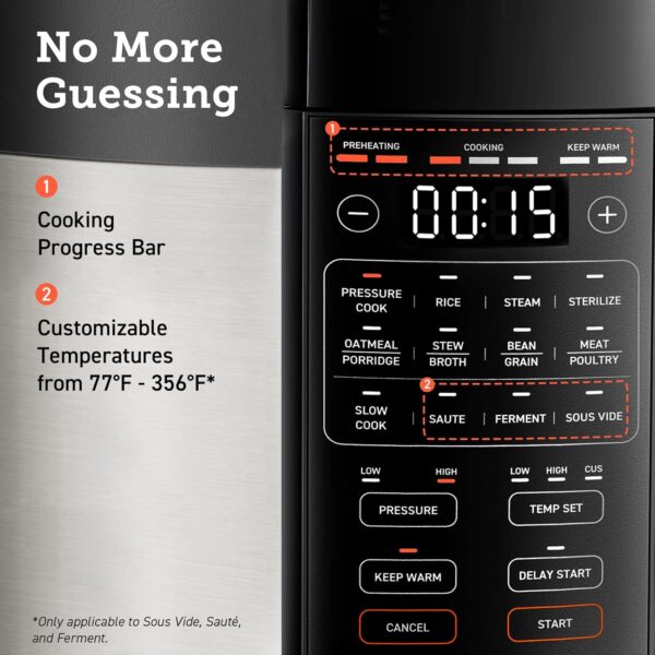 COSORI Pressure Cooker 6 qt, 9-in-1 Instant Multi Kitchen Appliances, Safer Venting Design, Rice Cooker, Slow Cooking Pot, Sous Vide, Saute Pot, 1100W, Stainless Steel - Image 6