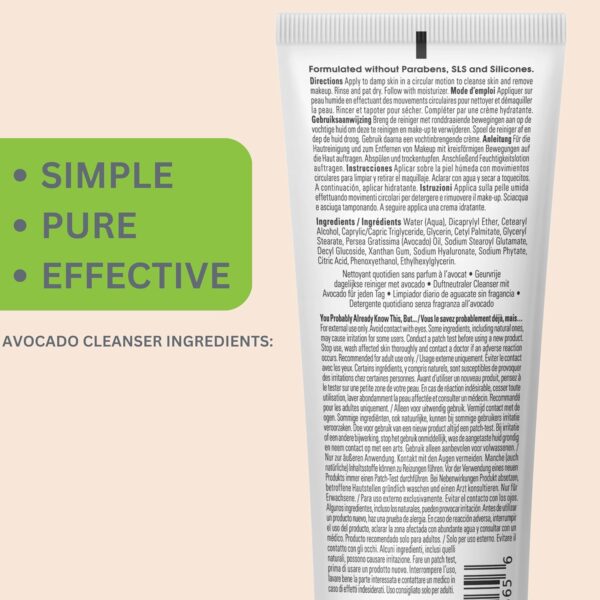 Yes To Avocado Fragrance Free Daily Cream Cleanser, Hydrating Face Wash That Removes Makeup & Impurities Leaving Skin Moisturized With Hyaluronic Acid & Glycerin, Natural Vegan & Cruelty Free, 4 Fl Oz - Image 4