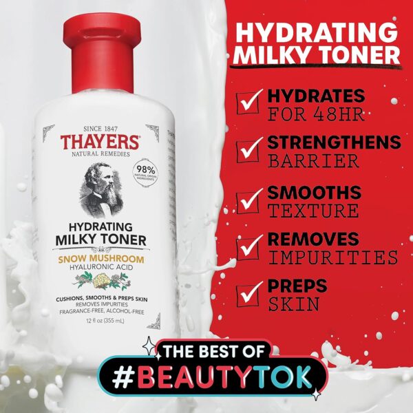 THAYERS Milky Face Toner Skin Care with Snow Mushroom and Hyaluronic Acid, Natural Gentle Facial Toner, for Dry and Sensitive Skin, 355mL - Image 2