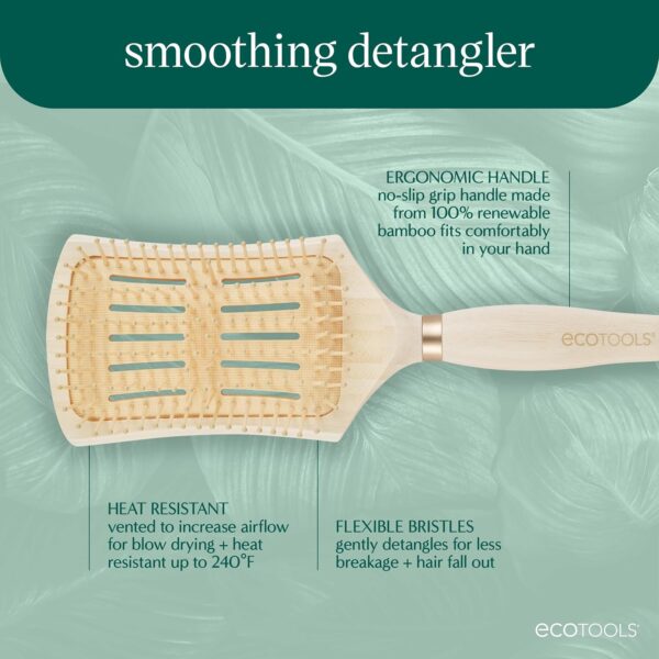 EcoTools Smoothing Detangler Hairbrush, Brush For Wet Or Dry Hair, Pain-Free Detangling, Style & Smooth Hair, Heat Resistant Brush, Renewable Bamboo & Flexible Bristles, Vegan & Cruelty-Free, 1 Count - Image 2