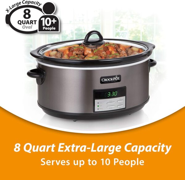 Crock-Pot Large 8-Quart Programmable Slow Cooker with Auto Warm Setting, Black Stainless Steel (Pack of 1) - Image 5