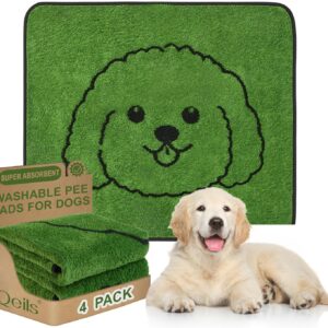 Qeils Reusable Puppy Pads, Washable Pee Pads for Dogs 4 Pack Durable Absorbent Leakproof Dog Training Pads for Home or Travel, Non-Slip Wee Wee Pads Potty Pads 30