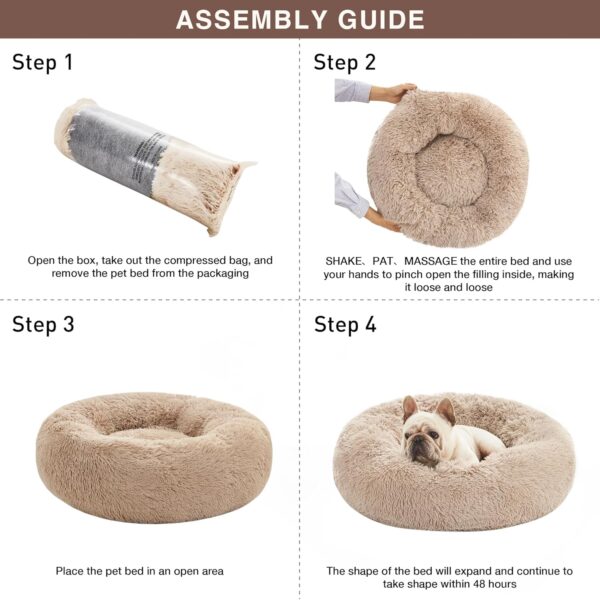 Love\'s cabin Calming Dog & Cat Bed, Cat Bed for Indoor Cats,Anti-Anxiety Donut Round Dog Bed,Fluffy Faux Fur Washable Bed for Small Medium Pet,Beige,Taupe,30 - Image 5