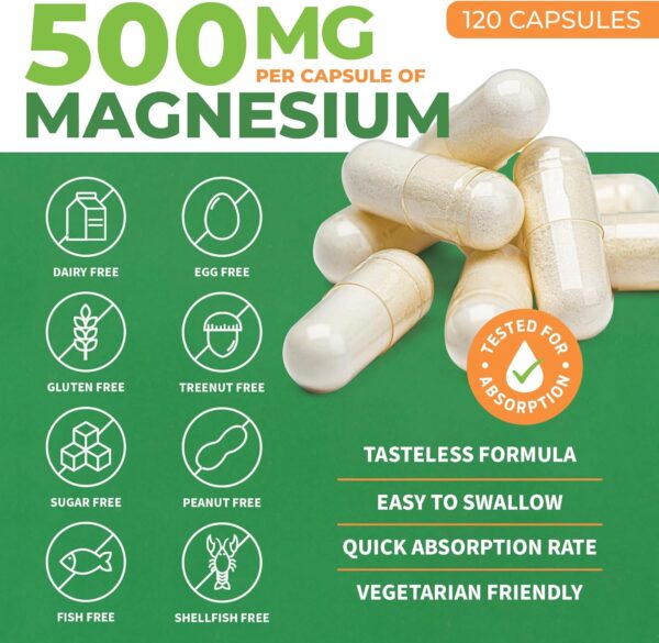 ForestLeaf Magnesium Complex 500mg - Magnesium 500mg Capsules - Magnesium Supplement 500 mg - Magnesium for Sleep, Magnesium for Constipation - Magnesium Supplement for Women (120 Ct) - Image 2