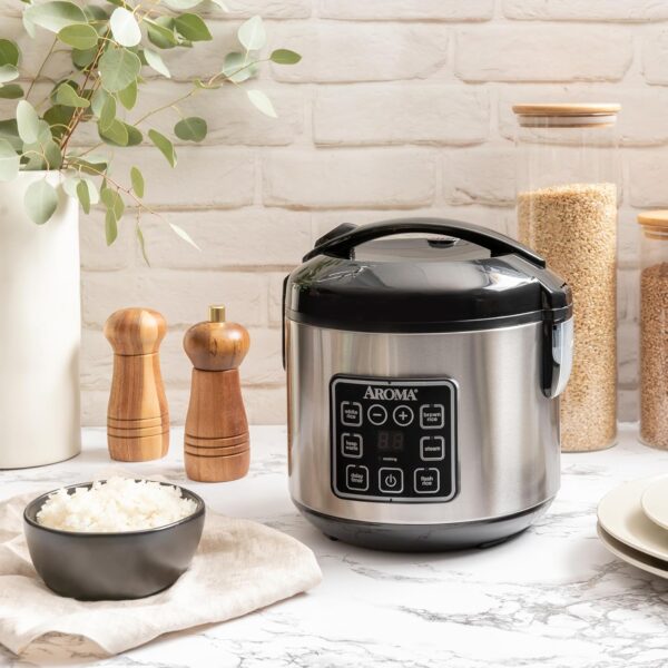 AROMA Digital Rice Cooker, 4-Cup (Uncooked) / 8-Cup (Cooked), Steamer, Grain Cooker, Multicooker, 2 Qt, Stainless Steel Exterior, ARC-914SBD - Image 3