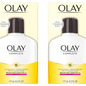 Olay Face Moisturizer Complete Lotion All Day Daily Facial Moisturizing Lotion SPF 15 for Normal Skin and Hydration, Oil-Free Non-Greasy, 6 Fl Oz (Pack of 2)