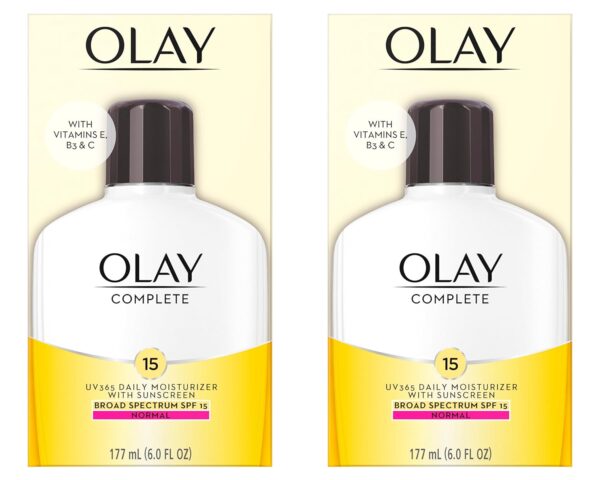 Olay Face Moisturizer Complete Lotion All Day Daily Facial Moisturizing Lotion SPF 15 for Normal Skin and Hydration, Oil-Free Non-Greasy, 6 Fl Oz (Pack of 2)
