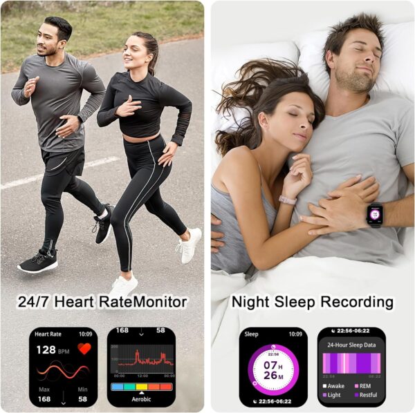 Smart Watch for Men Women - 1.85\'\'HD Screen with Make and Answer Calls, with AI Voice Assistant, SpO2/Heart Rate/Sleep Monitor, 100+ Sports Modes, Smartwatch for Android and iOS (2 Straps) - Image 6