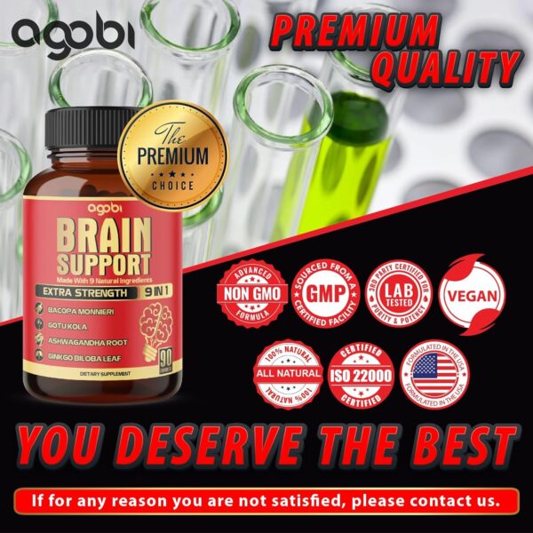 9in1 Brain Support Supplement - Concentrated Ashwagandha Root, Gotu Kola Powder, Bacopa Monnieri Powder and More - 90 Capsules - 3-Month Supply - Image 6