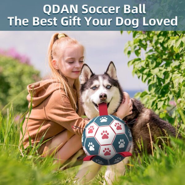 QDAN Extra Large Soccer Ball with Straps, Interactive Dog Toys for Tug of War, Puppy Birthday & Water Toy, Large Dog Balls - Blue & Red (9 Inch) - Image 3