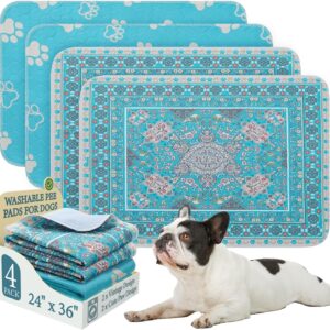 Homimp Washable Pee Pads for Dogs, 4 Pack Reusable Puppy Pads, Absorbent and Leakproof Dog Pee Pads, Non Slip Puppy Training Pads, Pet Mat for Floor, Crate, Couch, Whelping, 24