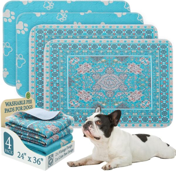 Homimp Washable Pee Pads for Dogs, 4 Pack Reusable Puppy Pads, Absorbent and Leakproof Dog Pee Pads, Non Slip Puppy Training Pads, Pet Mat for Floor, Crate, Couch, Whelping, 24