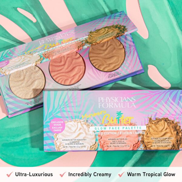 Physicians Formula Murumuru Butter Bronzer Face Powder Makeup Set, Includes Nourishing Butter Bronzer, Highlighter, Blush, Dermatologist Tested, Vegan & Cruelty-Free - Glow Face Palette - Image 4
